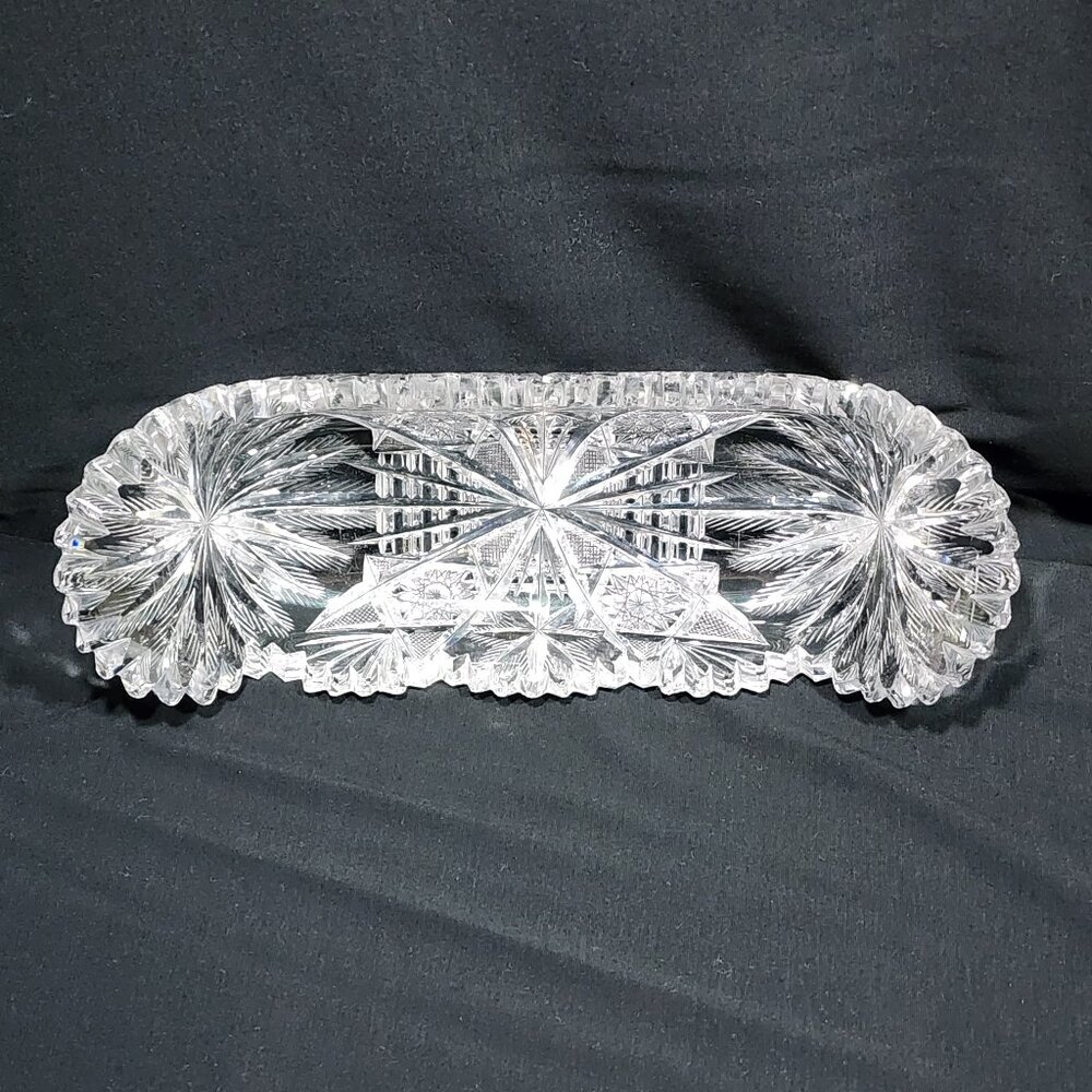 Antique RARE American Brilliant Cut Crystal Glass Celery 12” x 4.25” Dish. - Picture 3 of 16